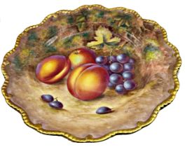 Royal Worcester hand painted porcelain cabinet plate by Harry Ayrton, fruits in a grotto setting,