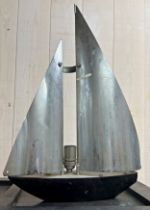 Vintage chrome and steel sail boat lamp, 48cm high (needs rewiring)