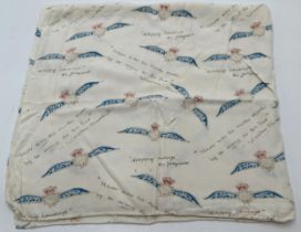 RAF Propaganda Scarf "Happy Landings" By Jacqmar.Duck egg blue scarf decorated with a repeat pattern
