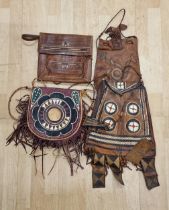 Collection of four vintage leather bags decorated in a Native American style (4)