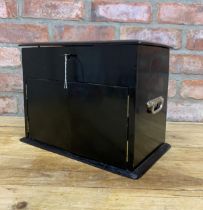 Good quality ebonised table top jewellery cabinet, hinged lid and twin doors, H 26cm x W 33cm