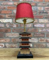 Unusual Vintage Japanese kitsch Art Deco style pagoda lamp with shade, H 51cm