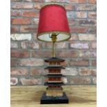 Unusual Vintage Japanese kitsch Art Deco style pagoda lamp with shade, H 51cm