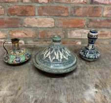 Quantity of glazed Middle Eastern pottery to include jug, vase and lidded tureen (3)