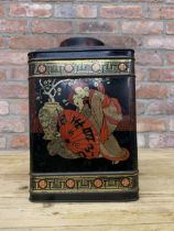 Very large Chinese themed metal tea cannister, H 36cm