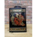 Very large Chinese themed metal tea cannister, H 36cm