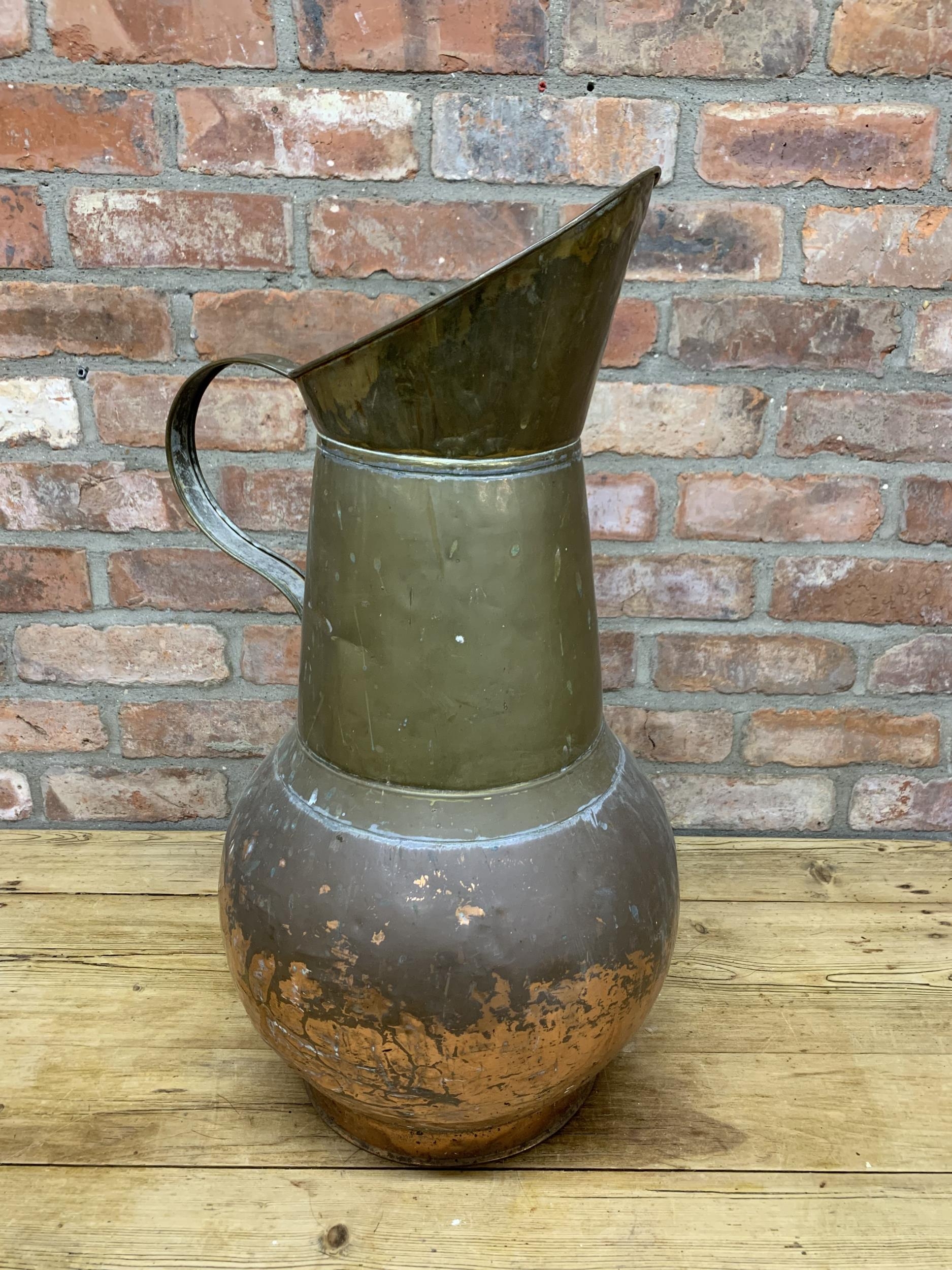Antique oversized copper and brass Persian ewer, H 69cm - Image 2 of 3