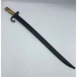 A 19th Century French 1866 pattern Chassepot bayonet with fullered Yataghan style blade, ribbed