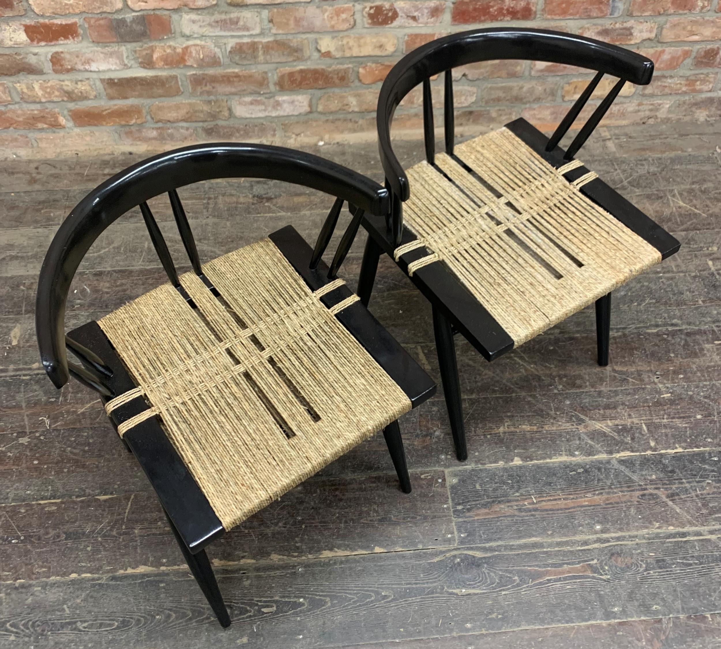 George Nakashima (1905-1990, American), "Ahmedabad" pair of chairs ebonised frames with woven - Image 2 of 4