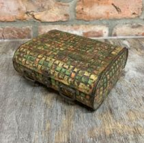 Huntley and Palmer basket weave hand bag design biscuit tin, W 17cm x H 15cm