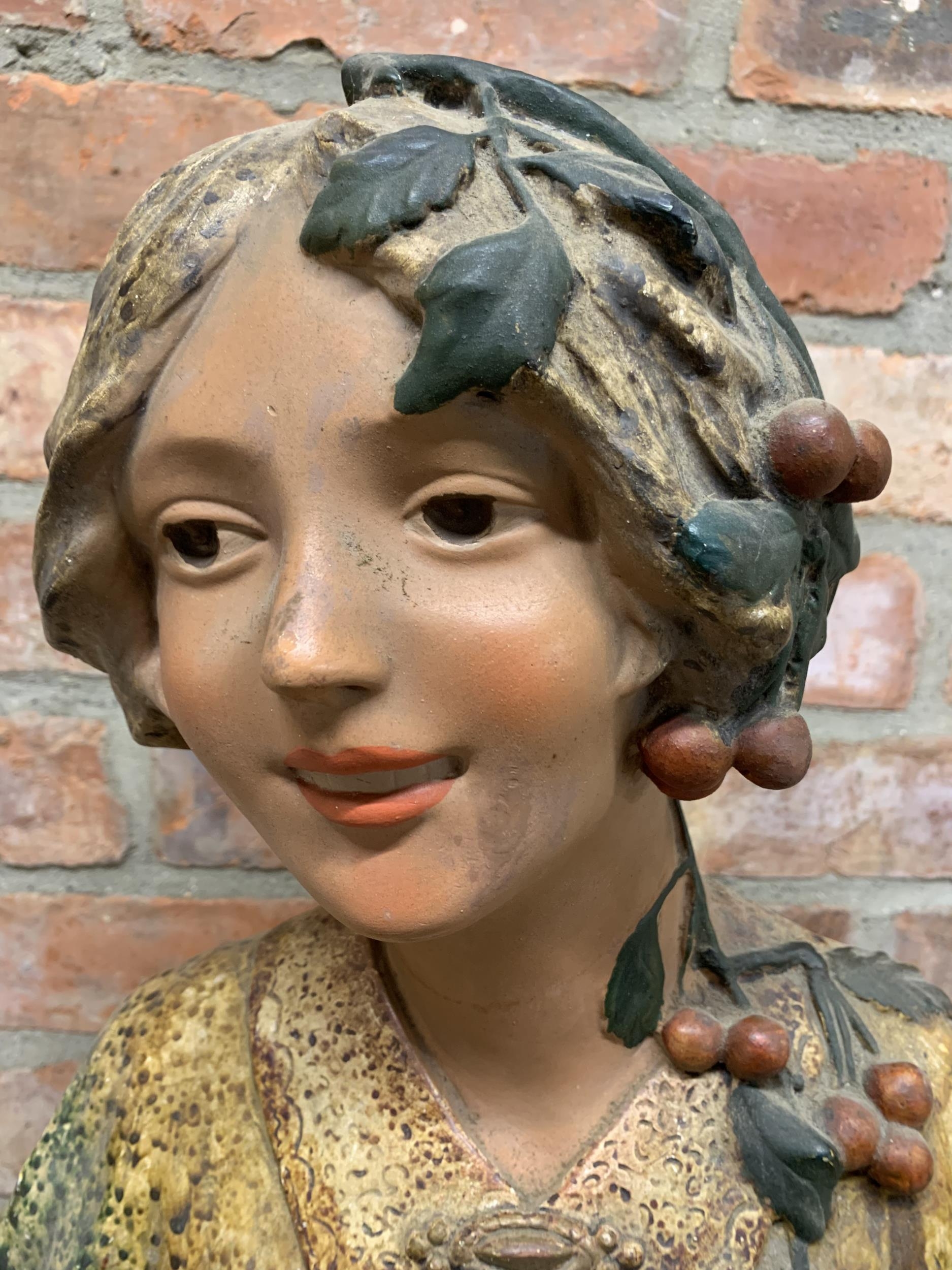 Large C.Jacobs "Les Cerises" polychromed limestone plaster bust depicting young girl in the Art - Image 2 of 5