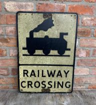 Early metal "Railway Crossing" Sign, 68 x 48cm
