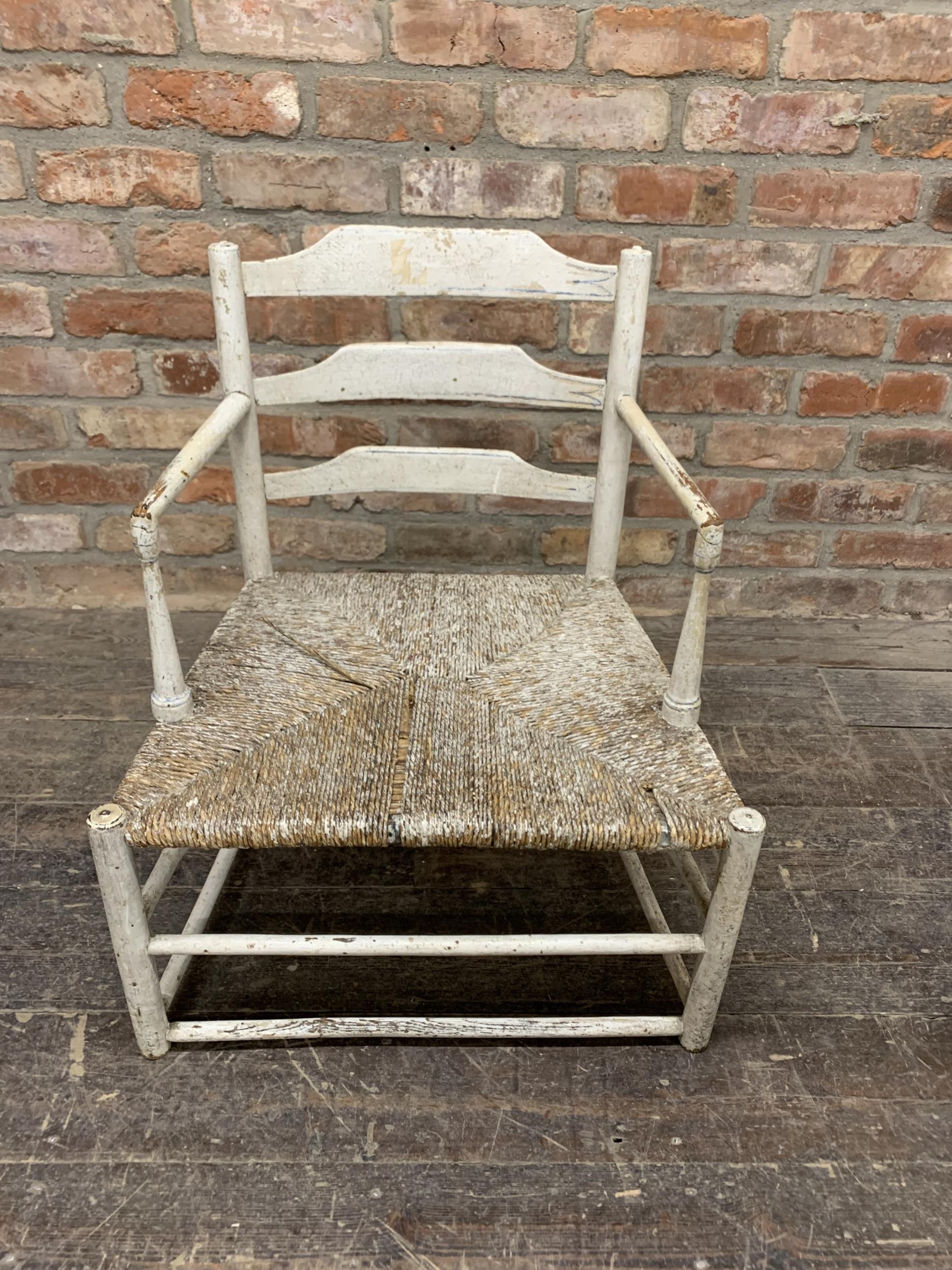 Good early Scandinavian primitive low nursing chair with painted ladder back and cord strung seat - Image 2 of 3