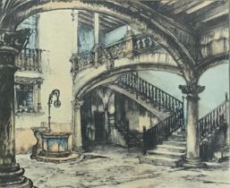 Mid 20th century Spanish school - 'Patio en Casa Olesa, Palma de Mallorca', unsigned, dated 1958,