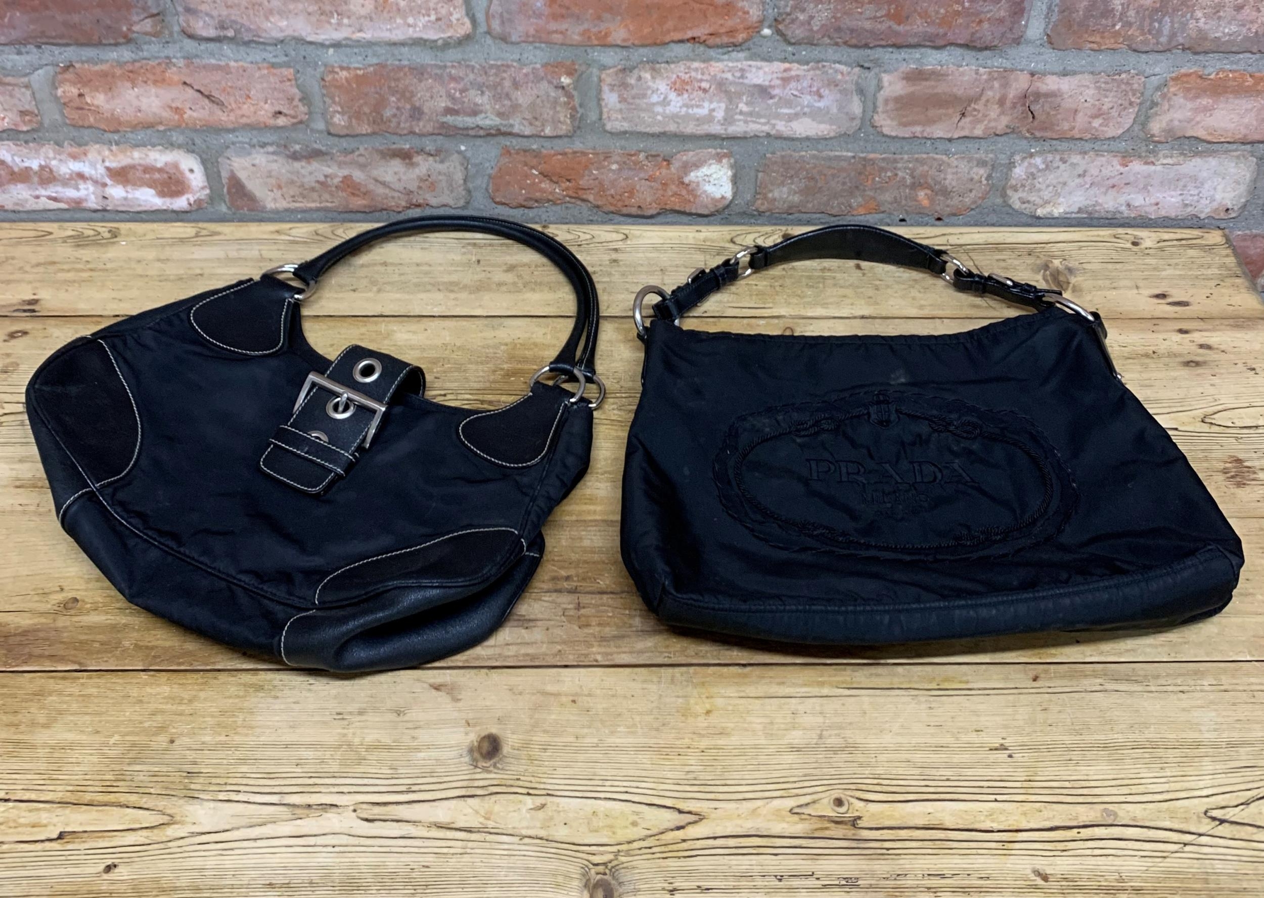 Prada - black nylon and buckle hobo bag with silver tone hardware and dust bag, together with