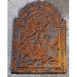 Antique cast iron fireback with classical angel relief, H 80cm x W 60cm