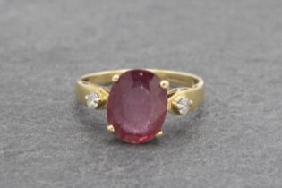 Good 18ct pink ruby and diamond ring, 2ct ruby, size N, 3.4g