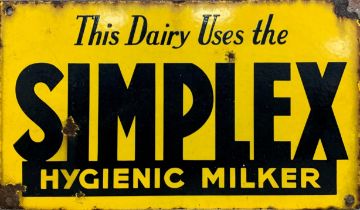 Simplex hygenic milker yellow and black enamel sign, 33cm x 19cm
