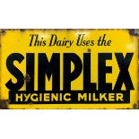 Simplex hygenic milker yellow and black enamel sign, 33cm x 19cm