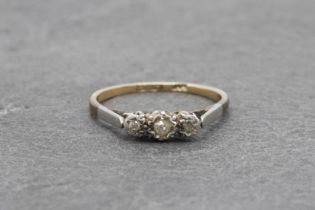9ct and platinum diamond cluster ring, size M, 1.6g