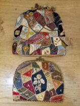 Two Victorian crazy patchwork tea cosies, one with embroidery (2)