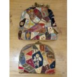 Two Victorian crazy patchwork tea cosies, one with embroidery (2)