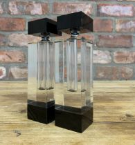 Pair of Modernist styled square top Lucite scent bottles, H 19cm