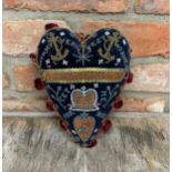 Victorian heart shaped sailors valentine cushion. Decorated with a sequenced finish throughout and