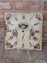 Antique hand painted moon face clock dial with floral and bird finish, 33cm X 33cm