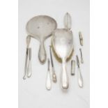 Mixed dressing lot of silver comprising brush and hand mirror, eight manicure tools and mother of