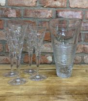 Assortment of Jasper Conran glass ware to include four wine glasses and ribbed vase (5)