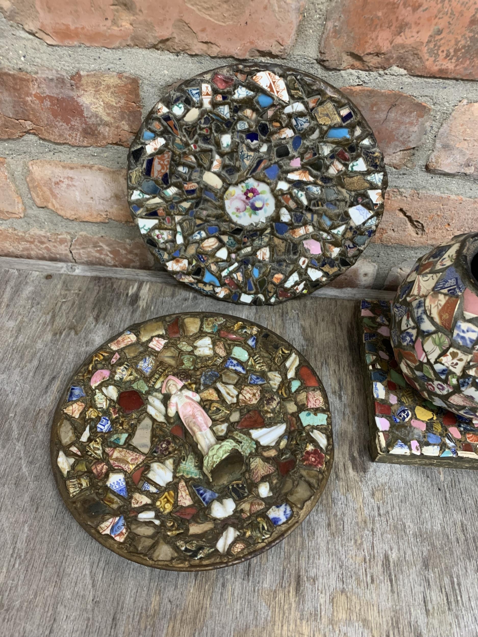 Quantity of Folk Art ceramic mosaic plates, pot & stand (6) - Image 2 of 4