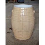 Large heavy saltglaze ceramic barrel with twin handles, H 67 x Dia 43cm