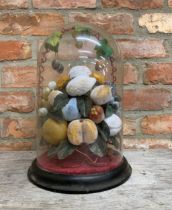 Good Victorian diorama of waxwork fruit, under a good circular glass dome, H 36cm x Dia 24cm