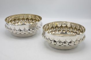 Exceptional pair of Danish silver dishes by Carl I Moinichen, embossed with twin tear drop band,