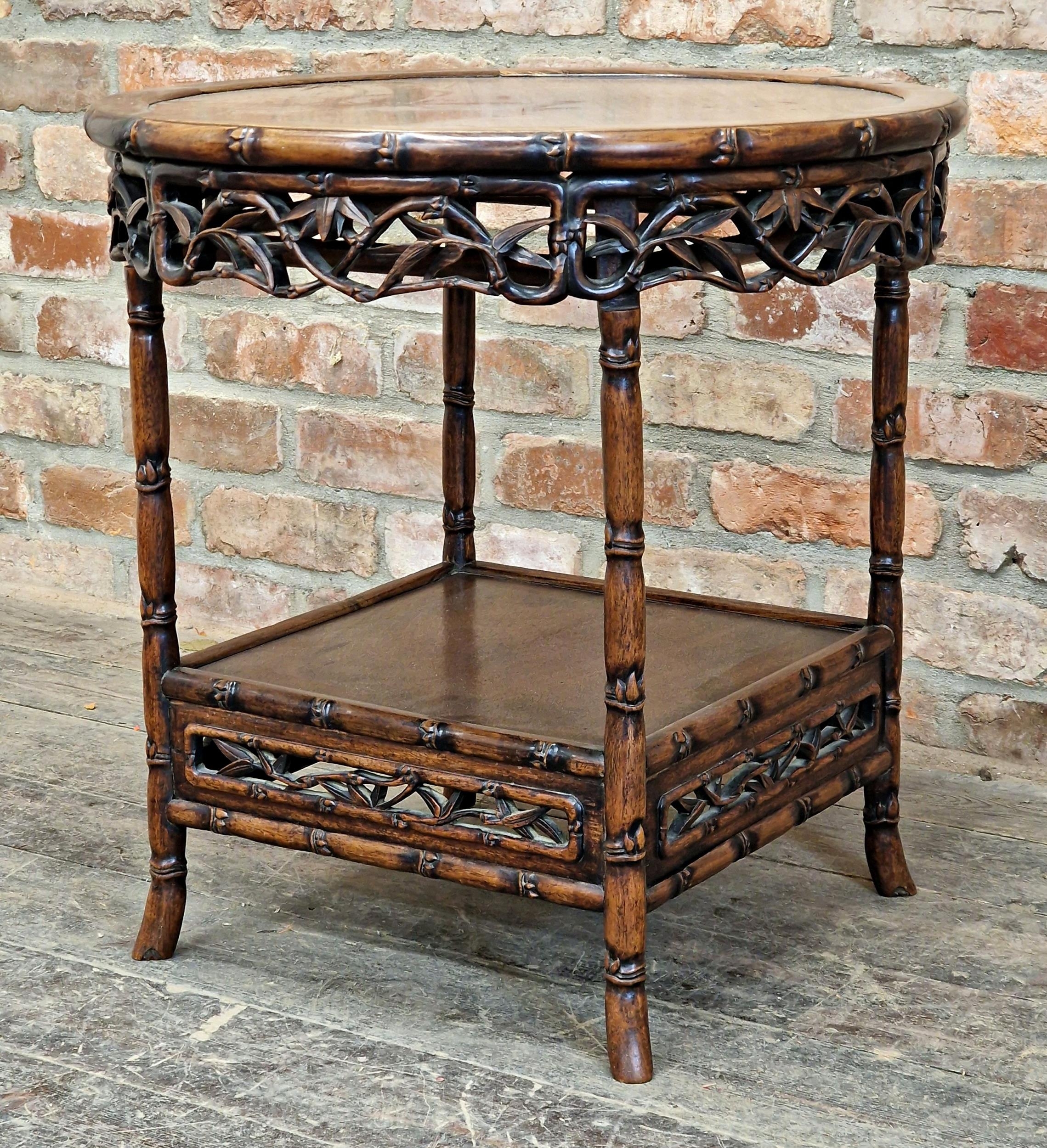 Chinese padauk wood side table with pierced decoration, H 63cm x W 63cm - Image 2 of 3