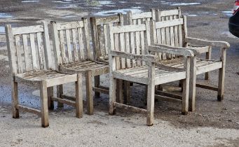 Cotswold Teak - Set of seven (5+2) weathered teak garden chairs with slatted seats and backs (7)