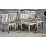 Cotswold Teak - Set of seven (5+2) weathered teak garden chairs with slatted seats and backs (7)