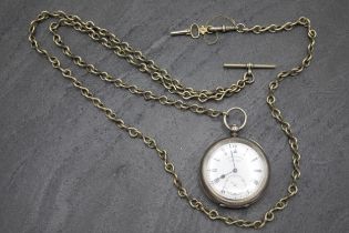 Antique Swiss 935 silver engine turned flat lever pocket watch by H E Peck of London, with long