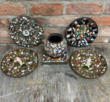 Quantity of Folk Art ceramic mosaic plates, pot & stand (6)