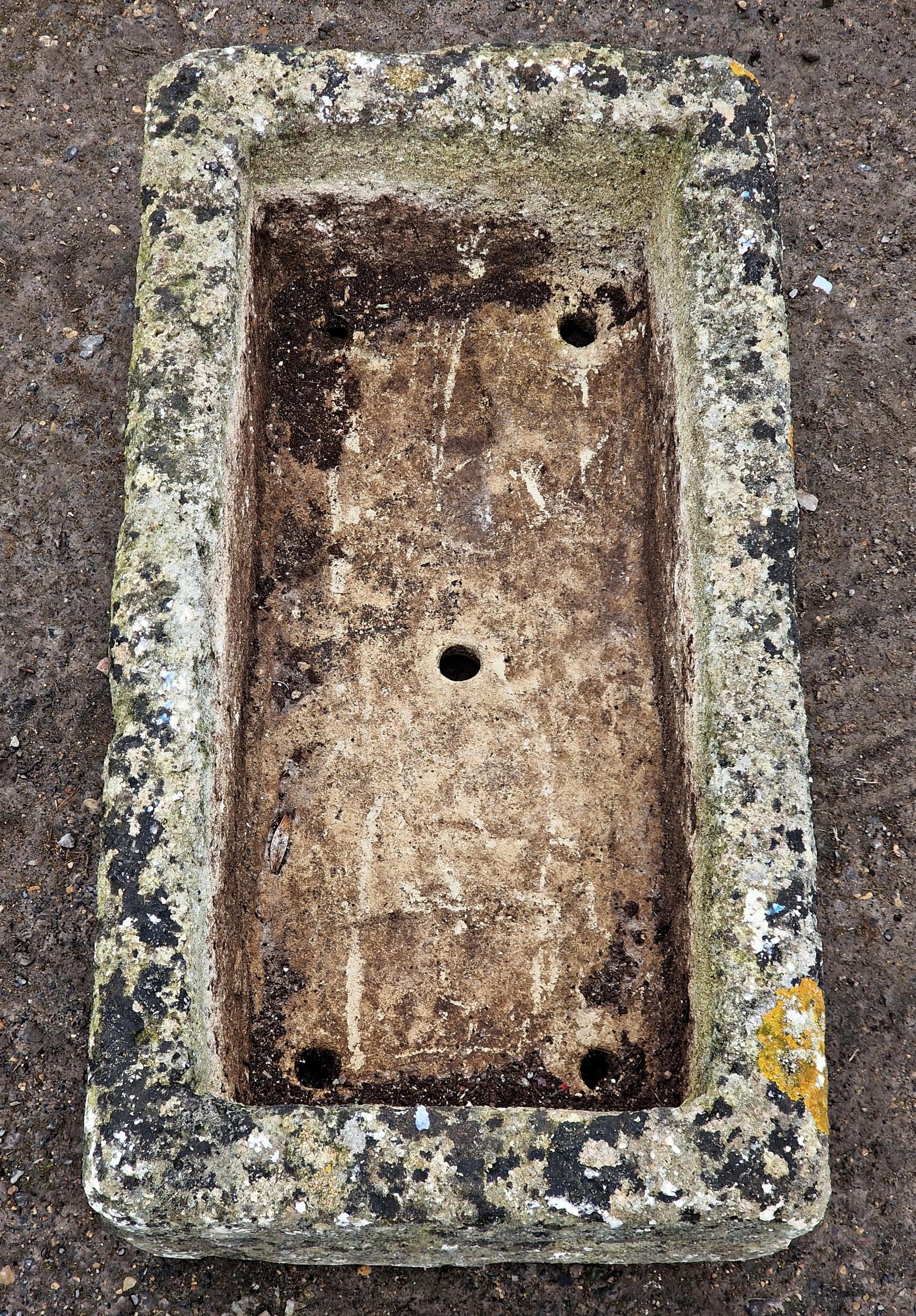 A weathered reconstituted stone trough, H 19cm x W 68cm x D 37cm - Image 2 of 3