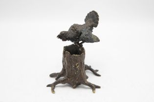 Franz Bergman Austrian cold painted bronze study of a capercaillie on a tree stump, possibly a spill