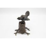 Franz Bergman Austrian cold painted bronze study of a capercaillie on a tree stump, possibly a spill