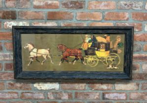 Large framed Cecil Aldin coloured lithograph print depicting horse and carriage scene, H 40cm x L