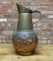 Antique oversized copper and brass Persian ewer, H 69cm