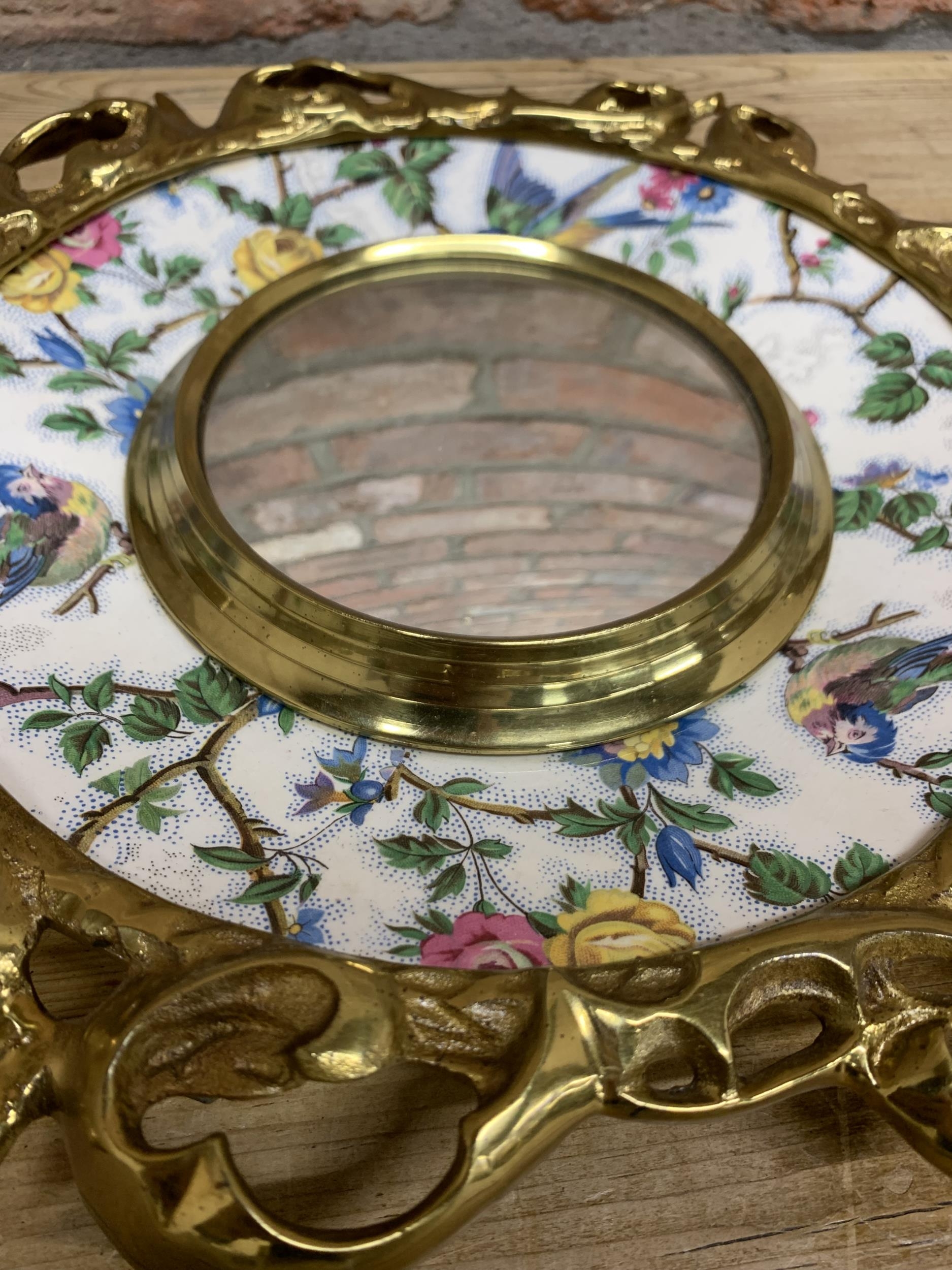 Clarice Cliff Art Deco convex mirror with floral and bird design ceramic surround held within - Image 2 of 4