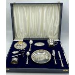Good quality Angora silver plated cased Christening set, comprising dish, cup, egg cup, brush,