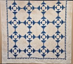 Classic blue and white patch work throw, 210cm x 110cm