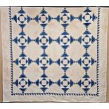 Classic blue and white patch work throw, 210cm x 110cm