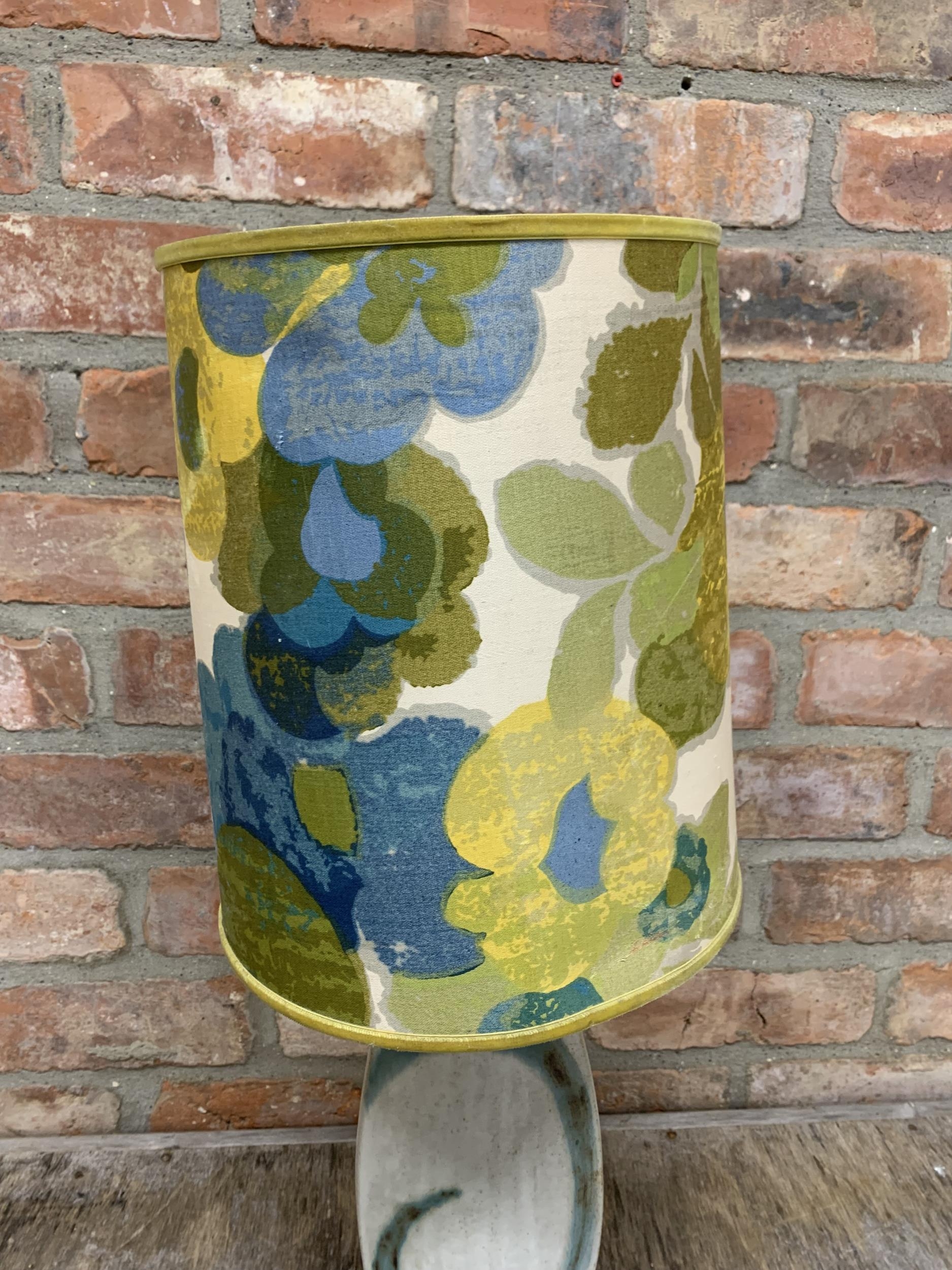 Studio pottery abstract table lamp with floral fabric shade, H 62cm - Image 3 of 3